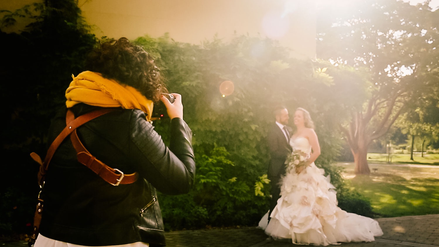 Magdalena shooting a wedding couple